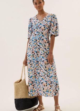 Красивое платье миди в цветочный принт из шелковистой вискозы от marks &amp; spencer💙🤍