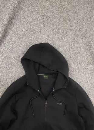Очень стильное мужское худи hugo boss through saggy black черное на замок с логотипом и вставками оригинал кофта