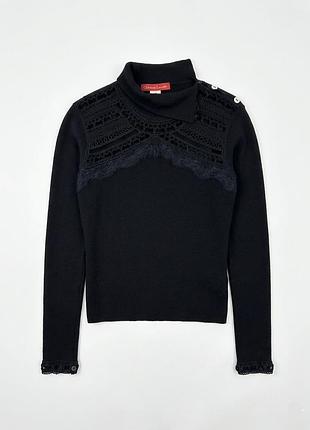 Vintage womens 100% wool christian lacroix black sweater with buttons size l жіночій светр пуловер реглан теплий з вовни шерстяной женский свитер л