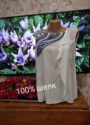 Шелковая блузка безрукавка с вышивкой, идеал.1 фото