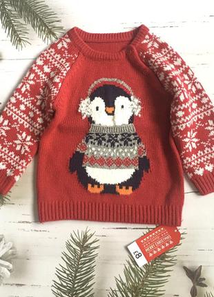 Новий новорічний джемпер кофта пінгвін пінгвін george джордж 80 см6 фото