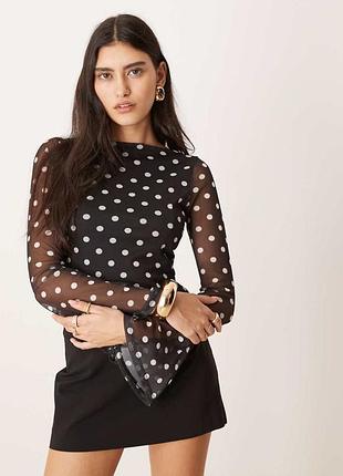 Лонг з розширеним рукавом asos в горошок
