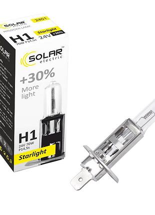 Галогеновая лампа solar h1 24v 70w p14.5s starlight +30% для авто яркость и надежность