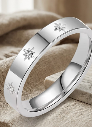 Гладке кільце з камінцями зірками нержавіюча сталь stainless steel