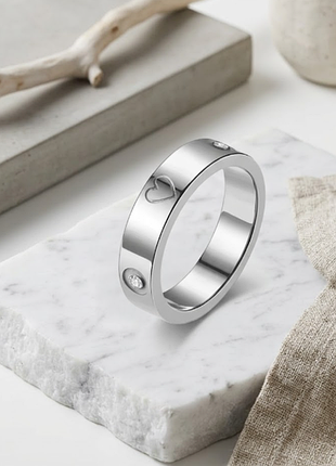 Гладке кільце з цирконієм та серцем нержавіюча сталь stainless steel
