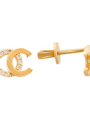 Золотые серьги высокогокачества с фианитами 0.14ct (14765701)