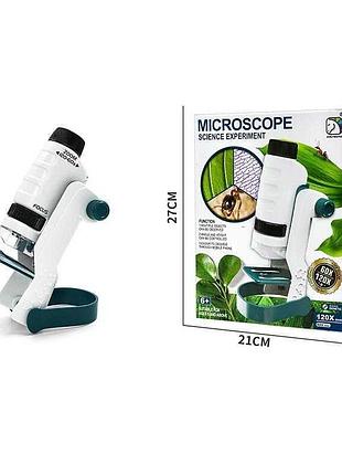Микроскоп детский - держатель для телефона, увеличение 60х-120х, подсветка, инструменты, аксессуары, 2 образца