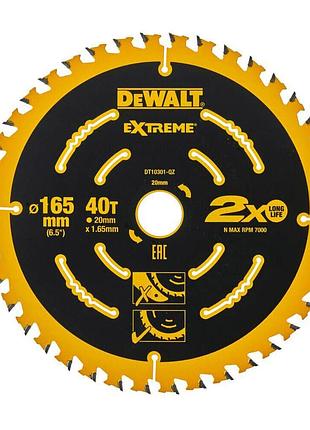 Диск пиляльний по дереву dewalt extreme dt10301 165x20 мм 40 зубів