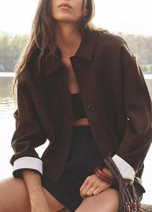 Сорочка zara льон коричнева куртка