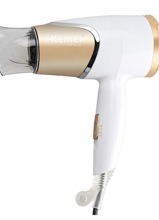 Фен для волос kemei km-6832 1800w сложный ионизация дорожный бело-золотой