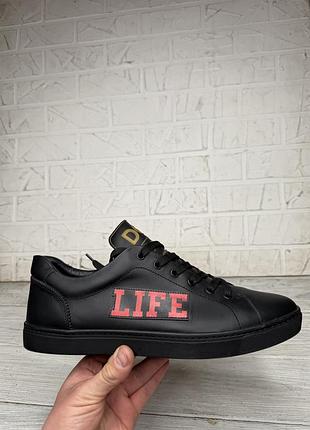 Крутые мужские кроссовки мокасины dolce & gabbana black street life low top