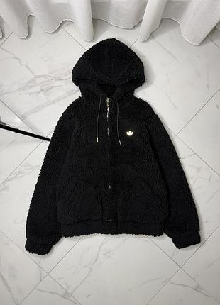 Плюшеве зіп-худі adidas originals sherpa teddy jacket (золотий логотип) — розмір s / m