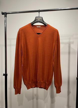 Тонкий вовняний светр пуловер gran sasso (made in italy) оранжевий розмір 56 (xxl)