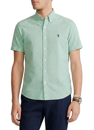 Мужская рубашка в зелено-белую полоску, polo by ralph lauren, custom fit 15-38 г.