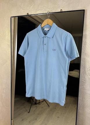 Блакитне поло lacoste slim fit з преміальної бавовни піке