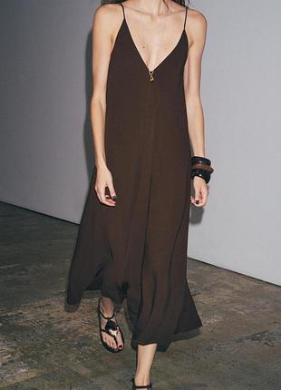 Довга коричнева сукня zara 8659/504 xs, s, m
