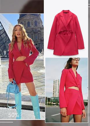 Малинова сукня жакет zara блейзер плаття з вирізом cut out фуксія рожевий