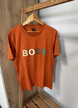 Чоловіча брендова футболка hugo boss boss з коротким рукавом з бавовняного трикотажу л помаранчева футболка