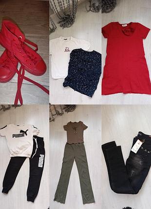 Комплект 10 речей джинси, топ, спортивний костюм, кеди, футболка puma, лосини bershka, zara