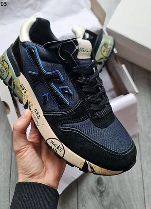 Кроссовки premiata mick black blue (черно/синие)
