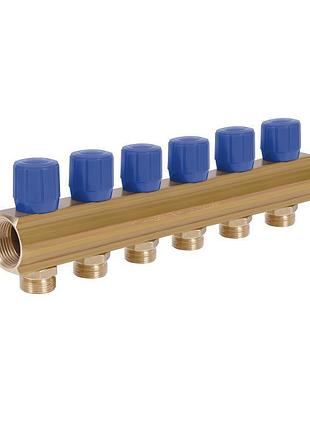 Коллектор icma с регулировочными вентилями 1" 6 выходов №1105 (blue)