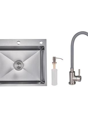 Акционный набор lidz: мойка h6050h интегрированная decor honeycomb 2,5/0,5 мм ldh6050dec48370 + смеситель aria для кухни с гибким