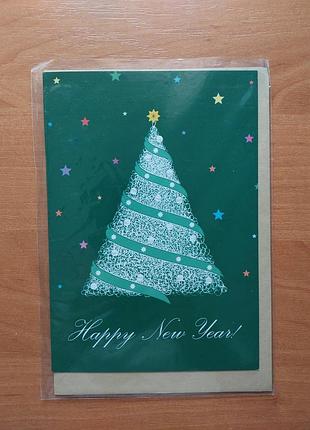 Листівка з ялинкою happy new year листівка та конверт на новий рік