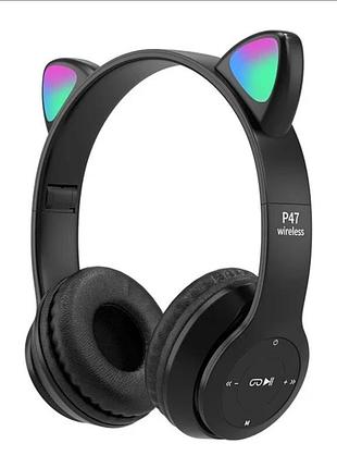Бездротові навушники p47 bluetooth 5.0, світлодіодне підсвічування, навушники з вушками cat gamer з шумопоглинанням 67
