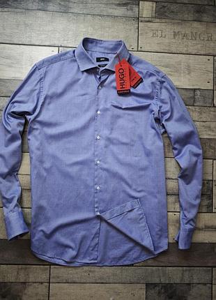 Мужская базовая рубашка hugo boss в синем цвете с длинным рукавом размер 43(xl)