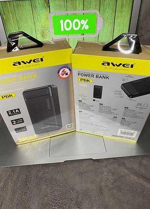Портативный аккумулятор power bank awei p6k 20000mah black повербанк сучасний