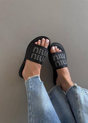 Женские брендовые тапочки m1u m1u full black slides