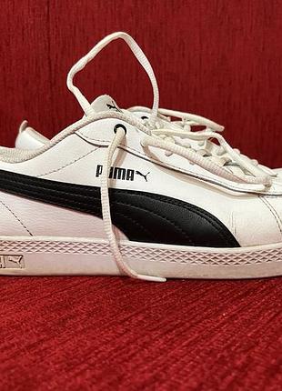 Кеди жіночі шкіряні puma smash v2 l білі з чорним 42 розмір на шнурівці