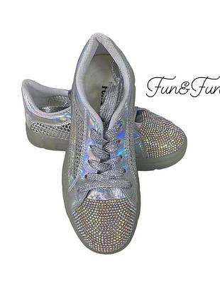 Нові з бірками кеди для дівчинки  fun&fun (4835, срібляста сітка) на 31,32,33,35,36 розмір
