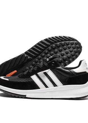 Чоловічі шкіряні літні кросівки , перфорація аdidas retropy black чорні