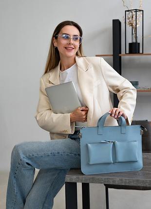 Шкіряний чохол для ноутбука з кишенями для зарядки macbook lenovo блакитний, 14"