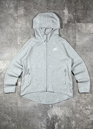 Спортивна кофта зіп худі nike tech fleece найк найкі жіноча з капюшоном оригінал сіра меланж розмір s теч фліс толстовка