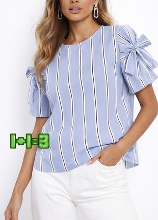 💝1+1=3 шикарна блакитна блуза блузка в вертикальну смужку primark, розмір 46 - 48