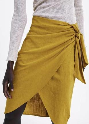 Юбка льняная горчичного цвета от zara размер m