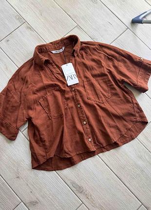 Женская льняная рубашка блуза zara зара рубашка лен