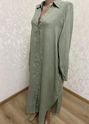 Зелена довга сукня на ґудзиках оверсайз  з льону zara