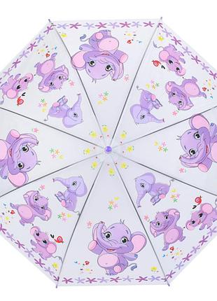 Дитяча парасолька "слоники" mk 5793(violet) довжина 65,5 см, тростина 60 см, діаметр 84 см