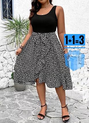 Міді сукня в квітковий принт з поясом shein 8xl