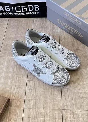 Кеди golden goose білі з блискітками зірка / кросівки ggdb під замовлення