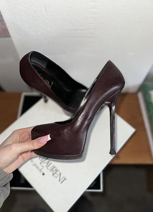 Туфлі на платформі saint laurent paris tribtoo з темно-бордової шкіри, розмір 37