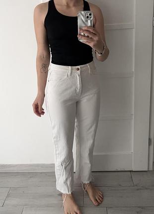 Белые джинсы zara / high waist straight leg 38 (м)