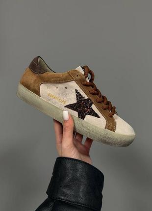Женские кеды golden goose | superstar light beige / brown suede premium