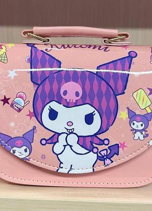Детская сумочка kuromi пудровая через плечо для девочки 17×13×6 см