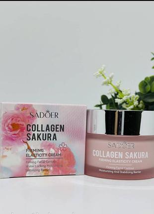 Крем для обличчя sadoer collagen sakura firming elasticity cream з екстрактом сакури, 50 г