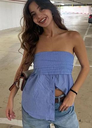 Голубой топ-бандо в полоску от zara