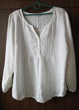 Жіноча біла лляна блузка на довгий рукав m&s,р.uk 24
